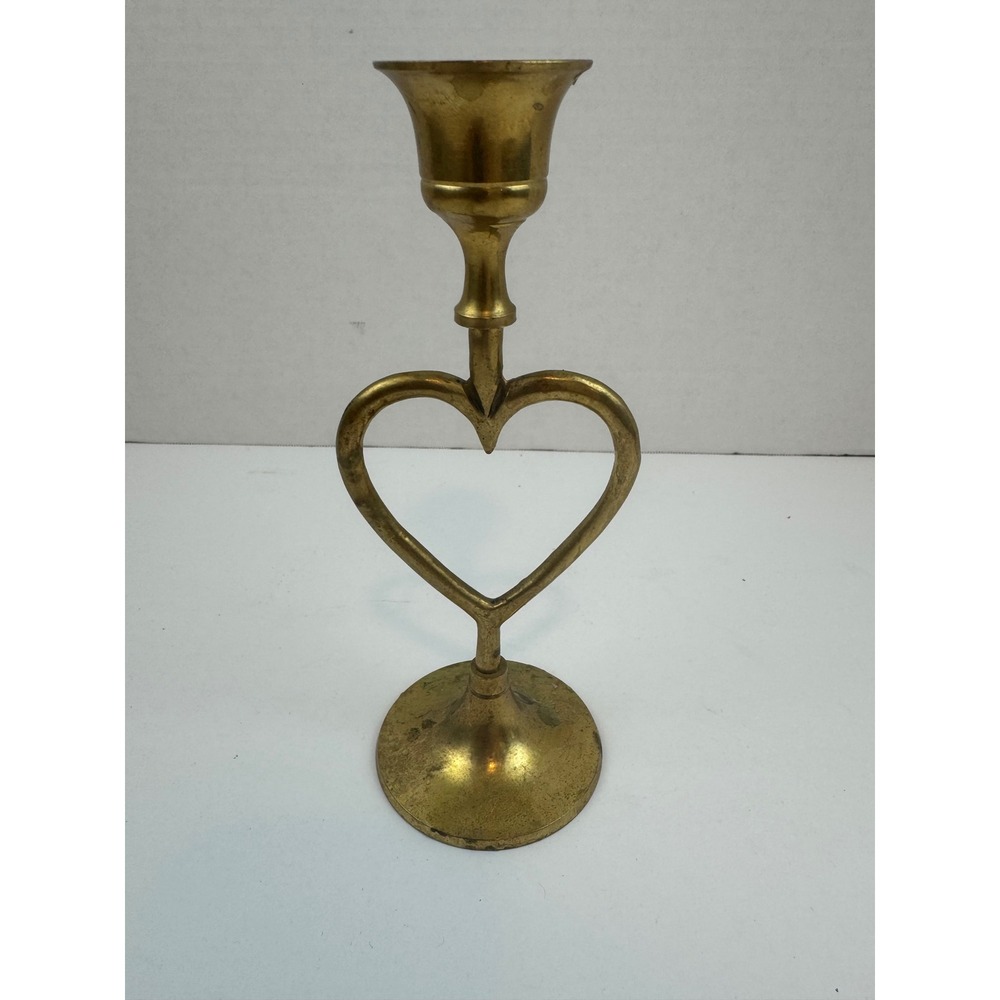 Vintage Solid Brass Heart Candlestick Holder Taper Candle Stand Made in India